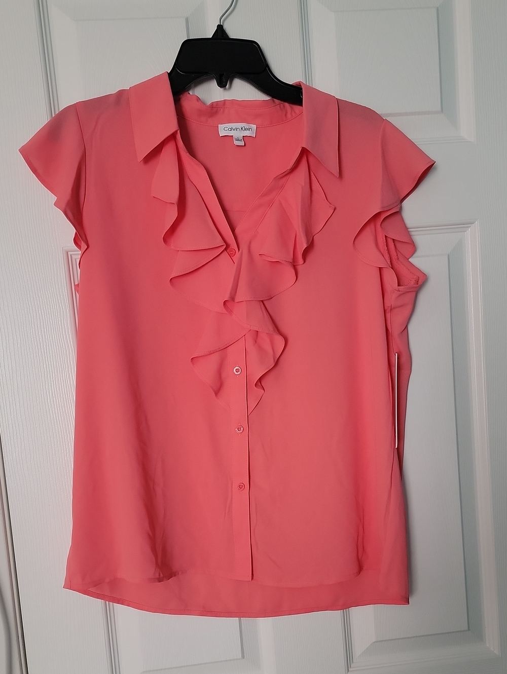 Calvin Klein Coral Ruffle Button-Front Blouse
